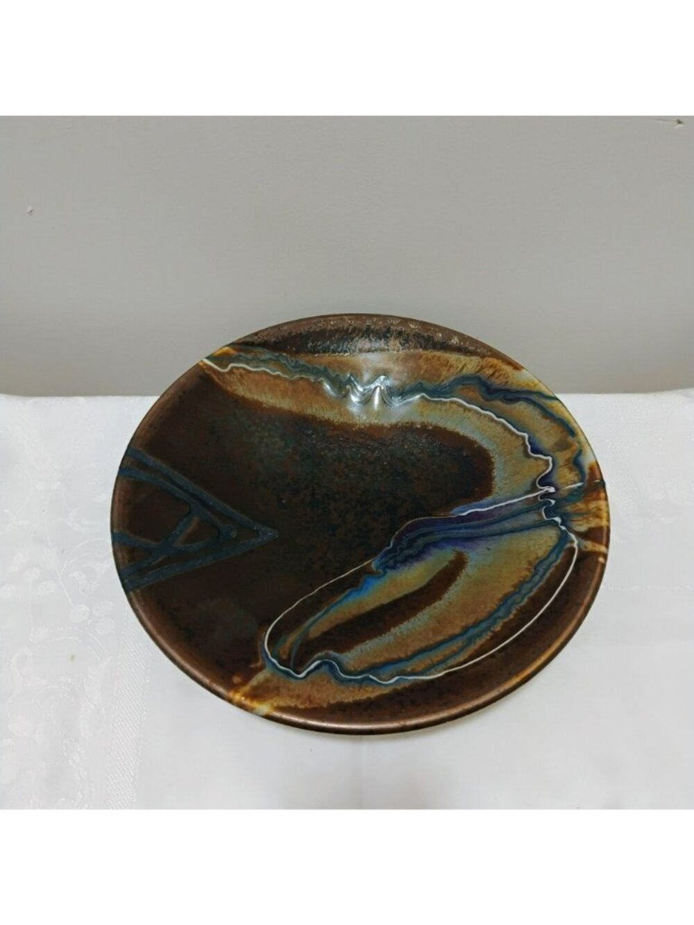 Marc Matsui Studio Art Pottery Bowl w Abstract Glaze Design 12" Signed Vintage - Picture 10 of 14
